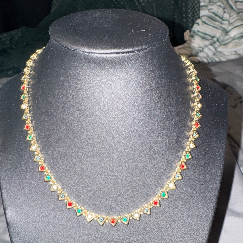 Elegant Gold and Multicolor heart Necklace-small 16 inch